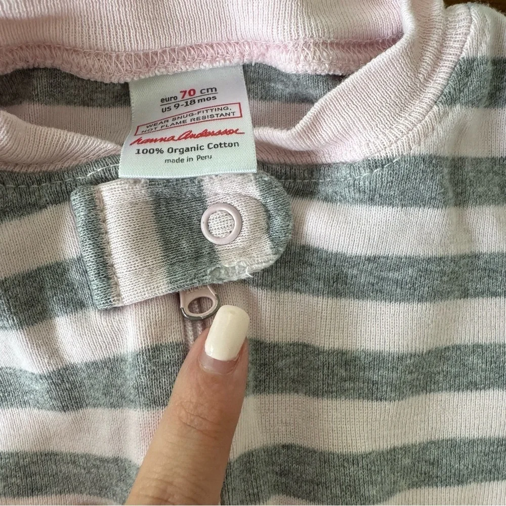 Hanna Andersson Pink and Gray Striped One Piece Pajama Organic Cotton 9-18M